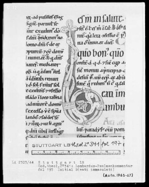 Petrus Lombardus, Psalmenkommentar — Initiale B (eati immaculati), Folio 197recto