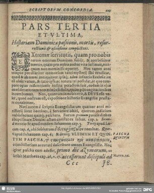 Pars Tertia. Et Ultima, Historiam Dominicae passionis, mortis, resurrectionis & ascensionis complectens