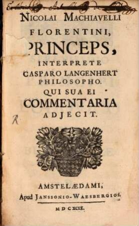 Nicolai Machiavelli Florentini, Princeps