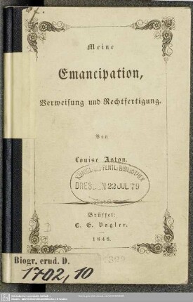 Meine Emancipation, Verweisung und Rechtfertigung