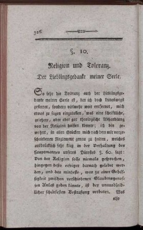 §.10. Religion und Toleranz. Der Lieblingsgedanke meiner Seele.