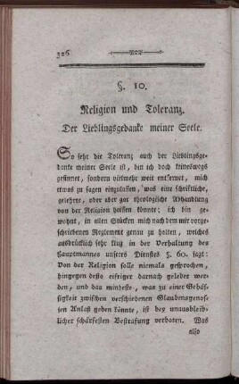 §.10. Religion und Toleranz. Der Lieblingsgedanke meiner Seele.