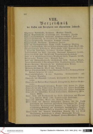 VIII. Verzeichniß der Cassen und Recepturen von allgemeinem Interesse.