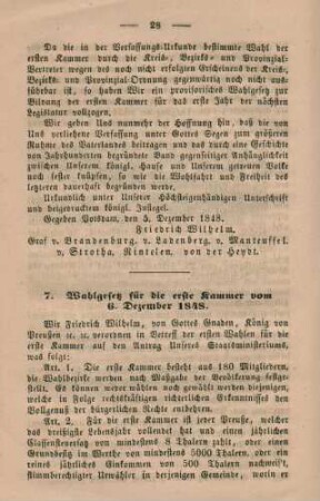 7. Wahlgesetz für die erste Kammer vom 6. Dezember 1848.