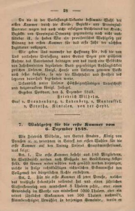 7. Wahlgesetz für die erste Kammer vom 6. Dezember 1848.