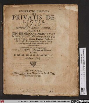 Disputatio Iuridica De Privatis Delictis