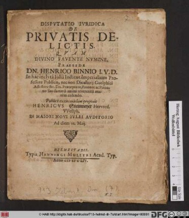 Disputatio Iuridica De Privatis Delictis