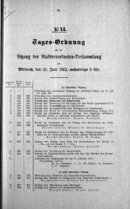 Tages-Ordnung No. 14 (192-204), 25. Juni 1913