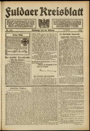 Erste Ausgabe vom Samstag, den 26. Oktober 1918.