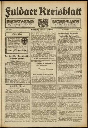 Erste Ausgabe vom Samstag, den 26. Oktober 1918.