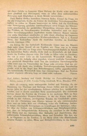 499-500 [Rezension] Rahner, Karl, Sendung und Gnade