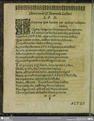 Honorando & Benevolo Lectori