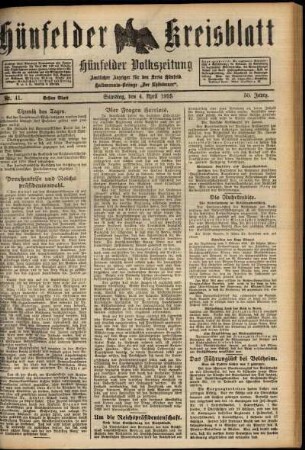 Erste Ausgabe vom Samstag, den 04. April 1925.