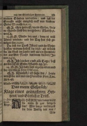 Das vierte Gespräch/ Klage eines geängsteten Hertzens/ und Göttlicher Tröst.