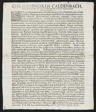 Christophorus Caldenbach, Eloquentiae Et Historiarum Prof. Publicus, Lectori Salutem