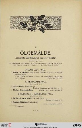 A. Ölgemälde. Aquarelle, Zeichnungen neuerer Meister (Nr. 1-351)