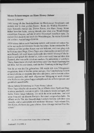 Meine Erinnerungen an Hans Henny Jahnn
