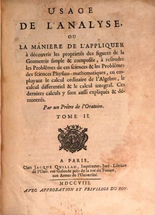Analyse demontrée ..., 2. Usage de l'analyse