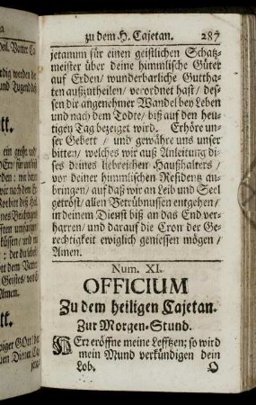 Num. XI. Officium Zu dem heiligen Cajetan.