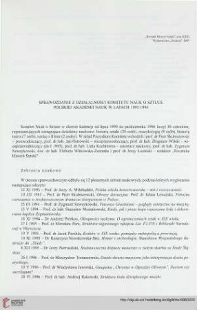 Sprawozdanie z działalności Komitetu Nauk o Sztuce Polskiej Akademii Nauk w latach 1993-1996