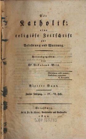 Der Katholik : Zeitschrift für katholische Wissenschaft und kirchliches Leben. 4, 4 = Jg. 2. 1822
