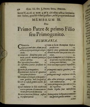 Membrum III. De Primo Patre & primo Filio seu Primogenito.