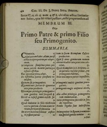 Membrum III. De Primo Patre & primo Filio seu Primogenito.