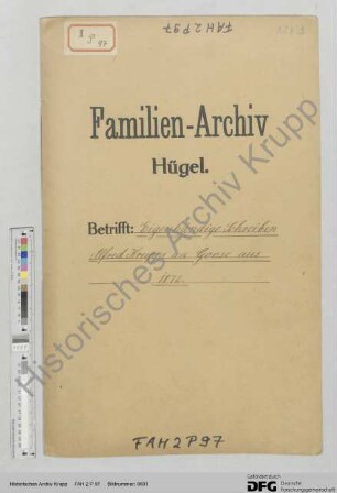 Schreiben von Alfred Krupp an Sophus Goose. [siehe auch auszugsweise Abschrift in WA 7 c 130 und WA 9 h 280]