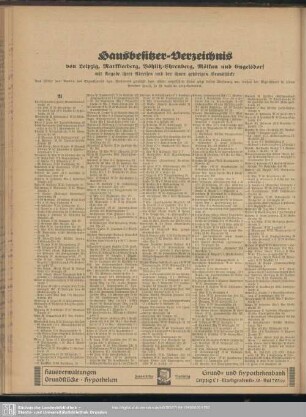Hausbesitzer-Verzeichnis von Leipzig, Markkleeberg, Böhlitz-Ehrenberg und Mölkau und Engelsdorf …