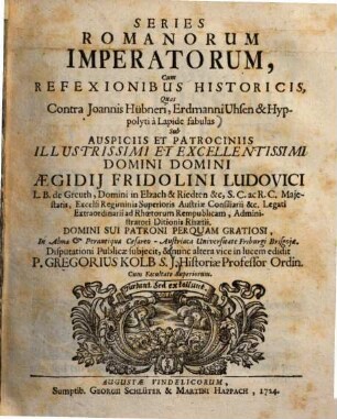 Series Romanorum Imperatorum : Cum Reflexionibus Historicis