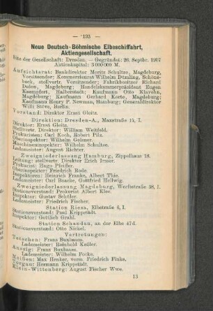 Neue Deutsch-Böhmische Elbeschiffahrt, Aktiengesellschaft.