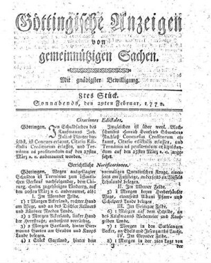 8tes Stück. Sonnabends, den 29ten Februar, 1772.