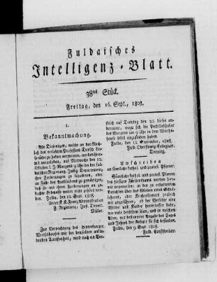 38tes Stück, Ausgabe vom 16. Sept. 1808