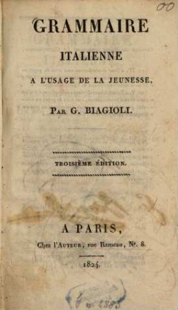 Grammaire italienne : à l'usage de la jeunesse