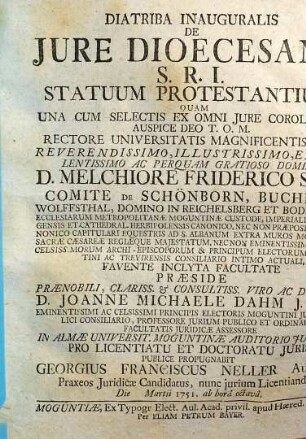 Diatriba Inauguralis De Jure Dioecesano S. R. I. Statuum Protestantium