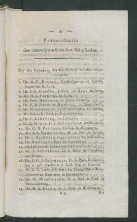 Verzeichniss der correspondirenden Mitglieder