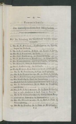Verzeichniss der correspondirenden Mitglieder