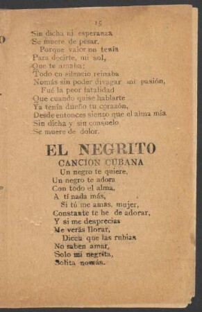 El Negrito. : Canción cubana