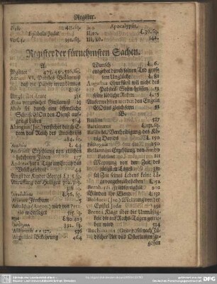 Register der fürnehmsten Sachen