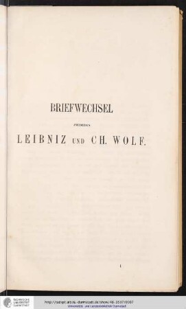 Briefwechsel zwischen Leibnitz und Ch. Wolf