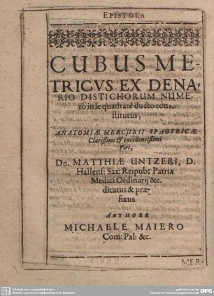 Cubus Metricus Ex Denario Distichorum Numero in se quadrate ducto constitutus
