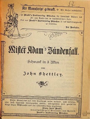 Mister Adams Sündenfall : Schwank in 3 Akten