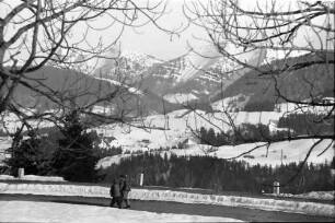 Weiler: Deutsche Alpenstraße, Kurve oberhalb mit Bergen