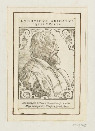 Bildnis Ludovico Ariosto, aus: Paolo Giovio, "Elogia", Basel 1577