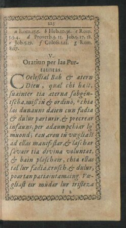 V. Oratiun per las Purtauntas.