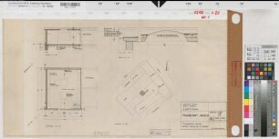 Hagen, Finanzamt, Geräteraum, Grundriss M1:50, Schnitt M1:50, Detail M1:10 und Lageplan M1:500