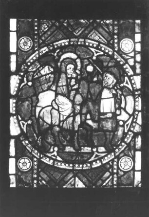 Die Flucht nach Ägypten : Die Flucht nach Ägypten. Glasmalerei (um 1330). Mühlhausen, Pfarrkirche Sankt Blasius