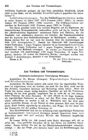 436-438, III. Aus Vereinen und Versammlungen