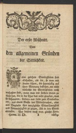 Der erste Abschnitt. Von den allgemeinen Gründen der Sittlichkeit