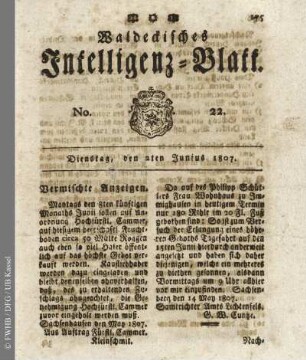 No. 22, Dienstag, den 22ten Jnius 1807